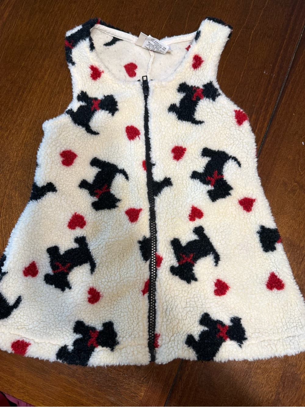 VTG Storybook Heirlooms Girls Fleece Zipper Vest Dress Scottie Dog Heart USA XXS